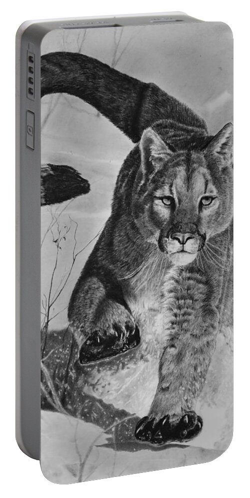 Mountain Lion Portable Battery Charger featuring the drawing Pursuit by Greg Fox