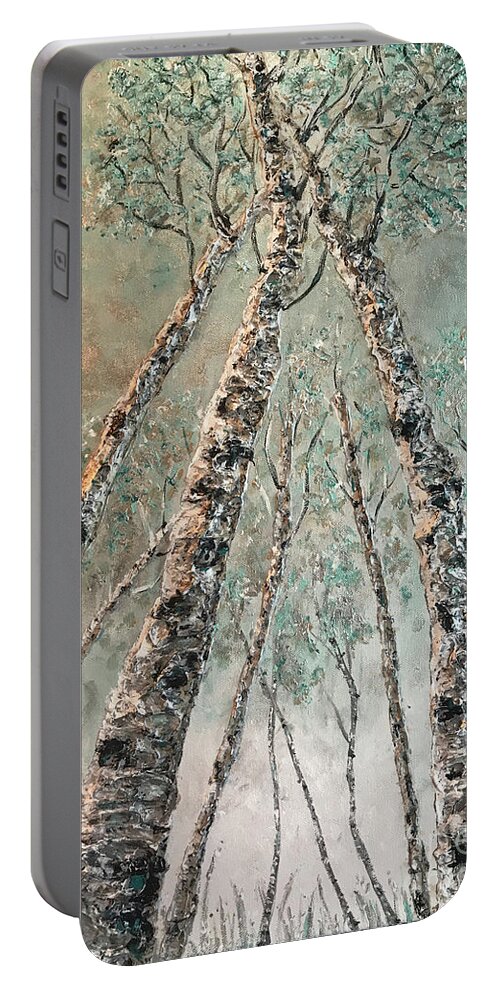 Aspen Portable Battery Charger featuring the painting Quaking Aspens by Linda Donlin