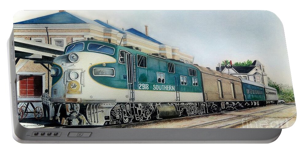 Train Portable Battery Charger featuring the drawing Queen City Bound by David Neace