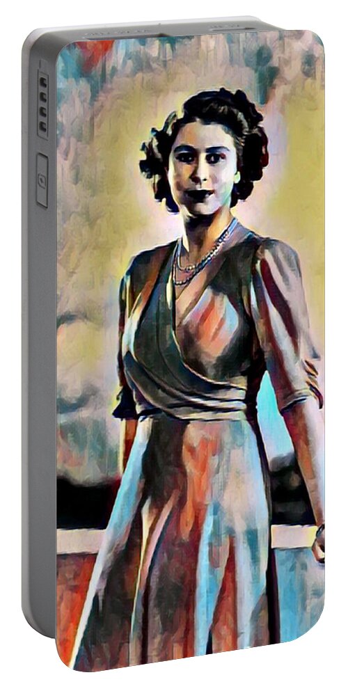 Metal Portable Battery Charger featuring the painting Queen Elizabeth II by Tony Rubino