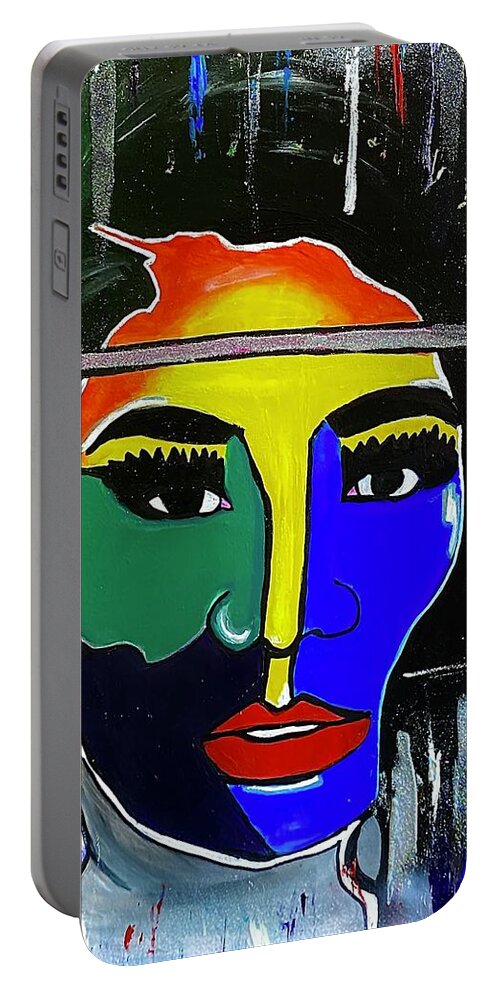  Portable Battery Charger featuring the painting Queen of Color by Shemika Bussey
