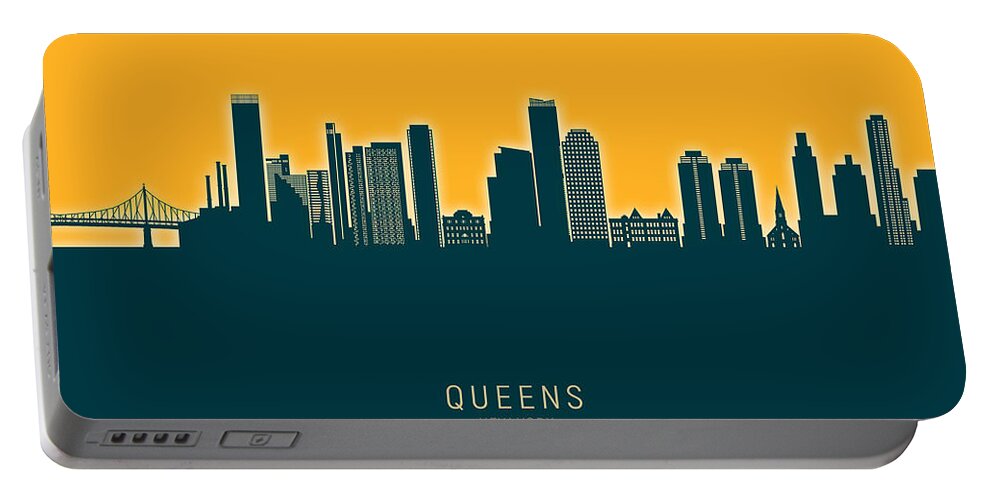 Queens Portable Battery Charger featuring the digital art Queens New York Skyline #79 by Michael Tompsett