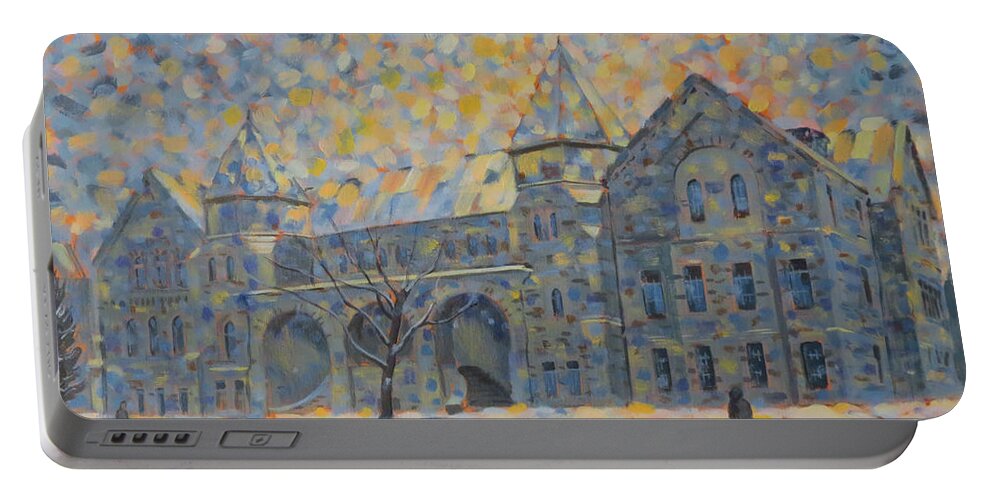 Canada Portable Battery Charger featuring the painting Queens University-Ontario Hall by David Gilmore