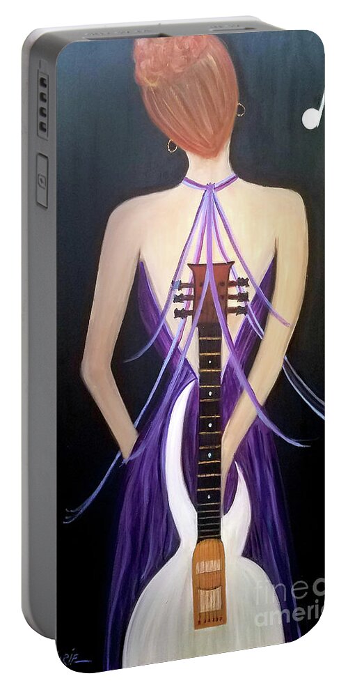 Guitar Portable Battery Charger featuring the painting Quiet Before The Storm by Artist Linda Marie
