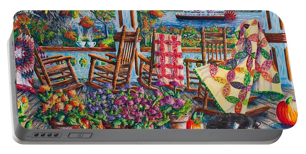Autumn Portable Battery Charger featuring the painting Quilting Around Chautauqua by Diane Phalen