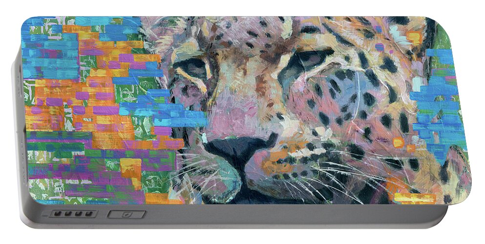 Leopard Portable Battery Charger featuring the painting Leopard by Uwe Fehrmann