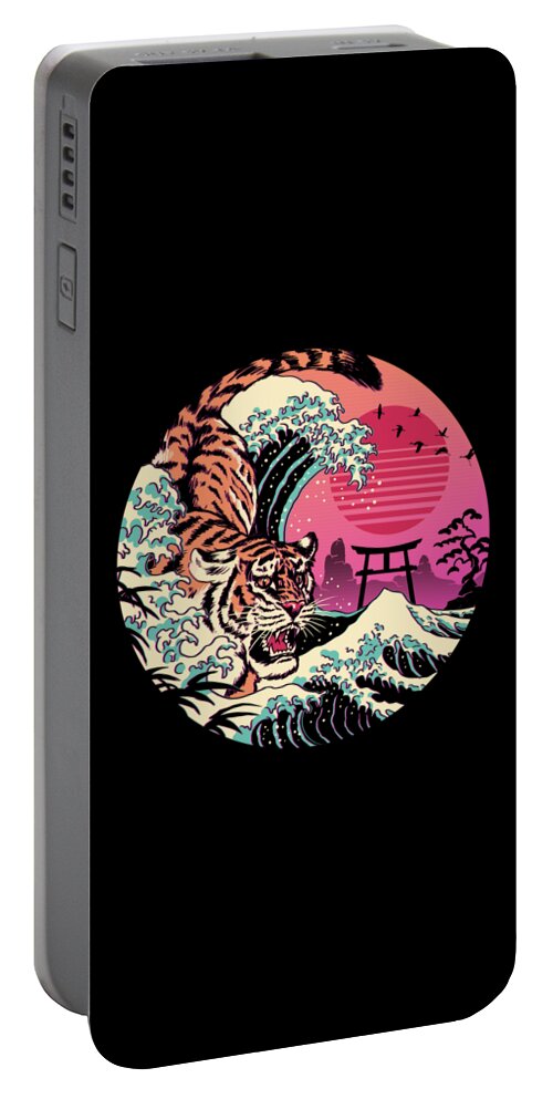 Tiger Portable Battery Charger featuring the digital art Rad Tiger Wave by Vincent Trinidad