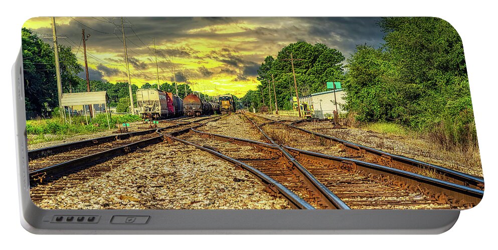 Railroads Portable Battery Charger featuring the photograph Railroad Sunset by DB Hayes