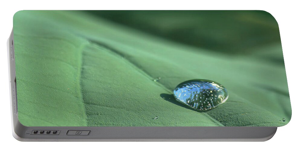 Raindrop Portable Battery Charger featuring the photograph Rain drop on Lotus leaf by Buddy Scott