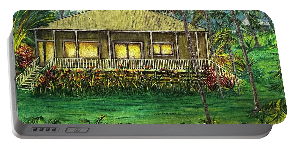 Opihikao Cabana Portable Battery Charger featuring the painting Rainbow Cottage by Michael Silbaugh