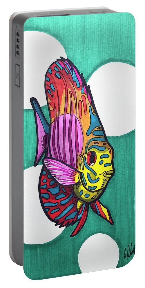Discus Fish Portable Battery Charger featuring the drawing Rainbow Discus Fish by Creative Spirit