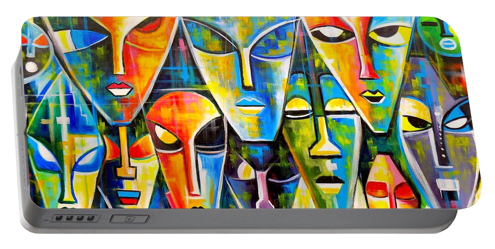 Decorate Portable Battery Charger featuring the painting Rainbow Faces by Olaoluwa Smith