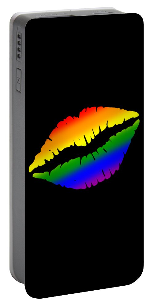 Funny Portable Battery Charger featuring the digital art Rainbow Kissy Lips by Flippin Sweet Gear
