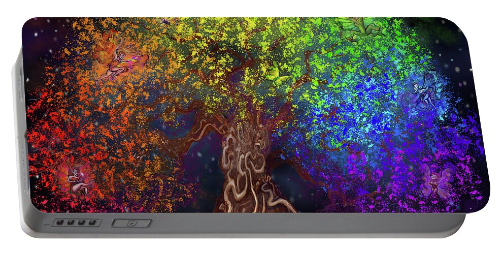 Rainbow Portable Battery Charger featuring the digital art Rainbow Tree of Life by Kevin Middleton