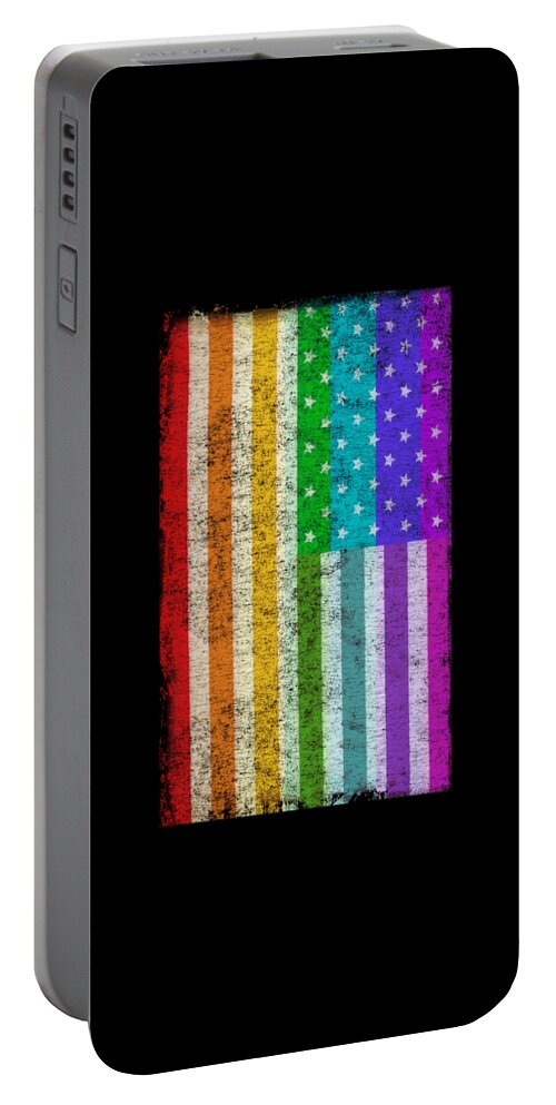Funny Portable Battery Charger featuring the digital art Rainbow Us Flag by Flippin Sweet Gear