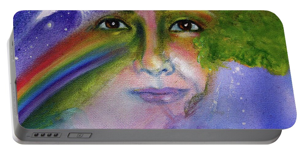 Face Mask Portable Battery Charger featuring the painting Rainbow Vision by Sofanya White