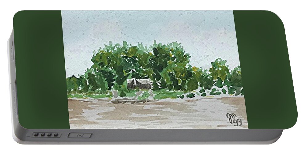  Portable Battery Charger featuring the painting Rainy Day at Laurel Lake by John Macarthur