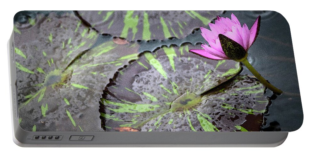 Photograph Portable Battery Charger featuring the photograph Rainy Day at the Lily Pond I in Watercolor by Suzanne Gaff
