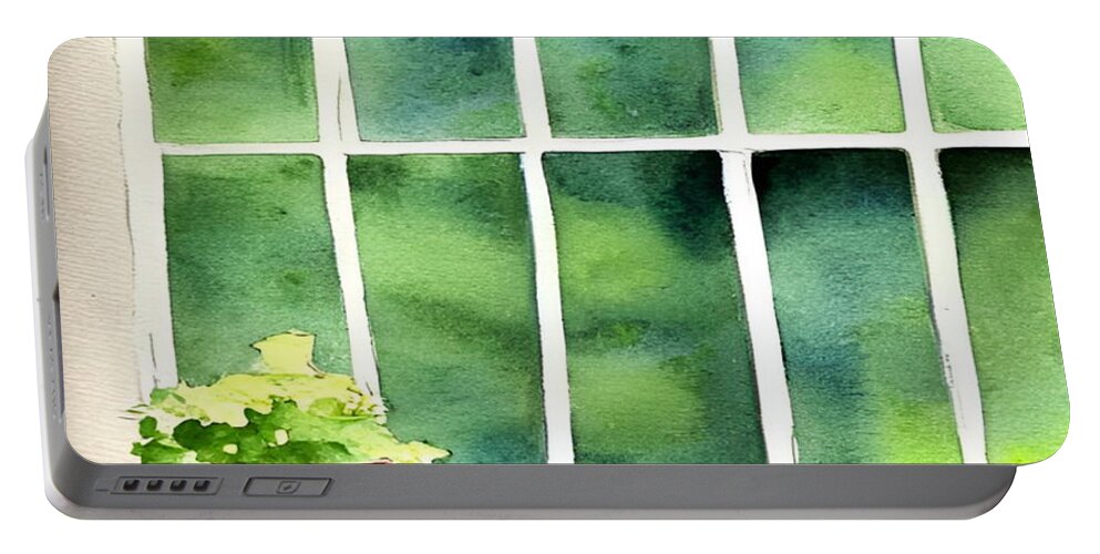 Windowsill Portable Battery Charger featuring the painting Rainyday View by Bonnie Bruno