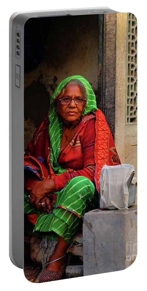 Rajasthan Portable Battery Charger featuring the photograph Rajasthani Tea Lady by Mini Arora