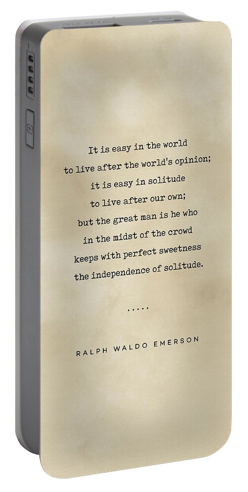 Ralph Waldo Emerson Quote Portable Battery Charger featuring the mixed media Ralph Waldo Emerson Quote 03 - Typewriter quote on Old Paper - Literary Poster - Book Lover Gifts by Studio Grafiikka