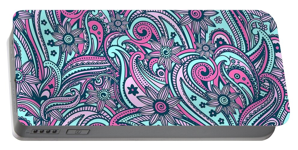 Colorful Portable Battery Charger featuring the digital art Ramiva - Bright Colorful Zentangle Pattern by Sambel Pedes