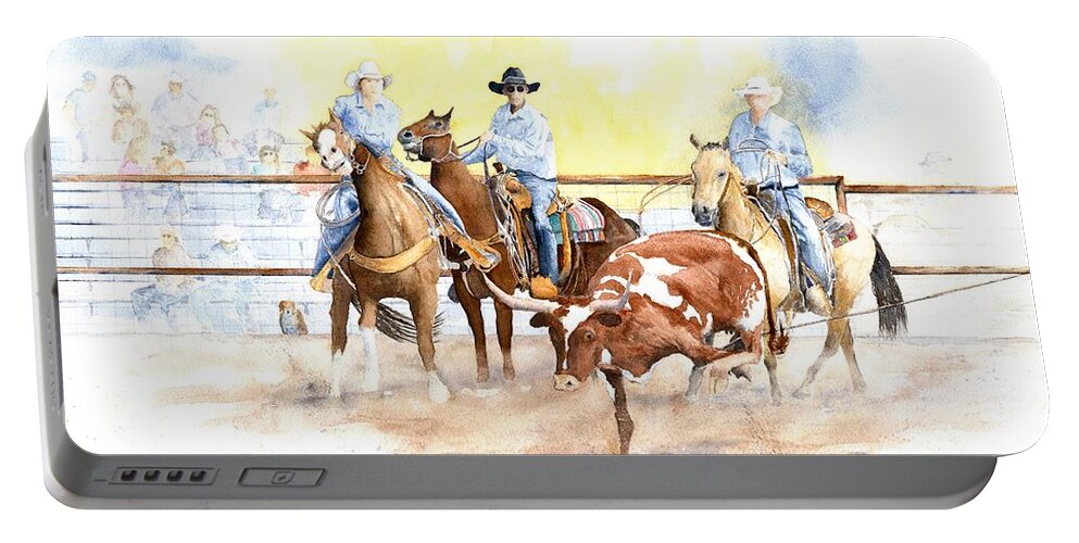 Ranch Rodeo Portable Battery Charger featuring the painting Ranch Rodeo by John Glass