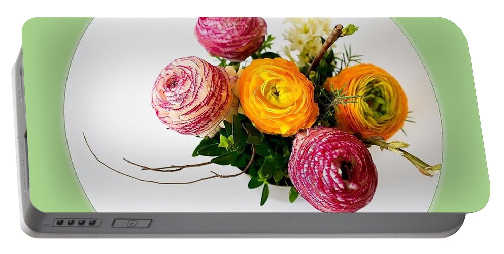 Flowers Portable Battery Charger featuring the mixed media Ranunculus by Nancy Ayanna Wyatt