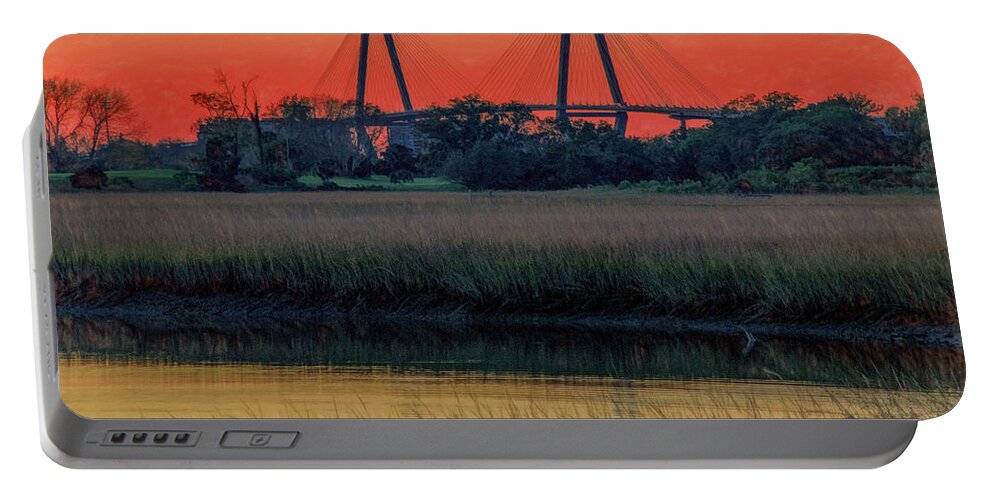 Charleston Portable Battery Charger featuring the photograph Ravenel Bridge Sunset by Marcy Wielfaert