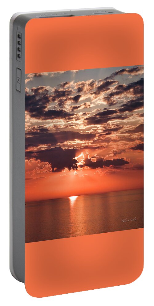 Sunset Portable Battery Charger featuring the photograph Ray, a Drop of Golden Sun by Rebecca Samler