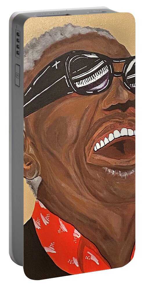  Portable Battery Charger featuring the painting Ray Charles-Reflections of Ray by Bill Manson
