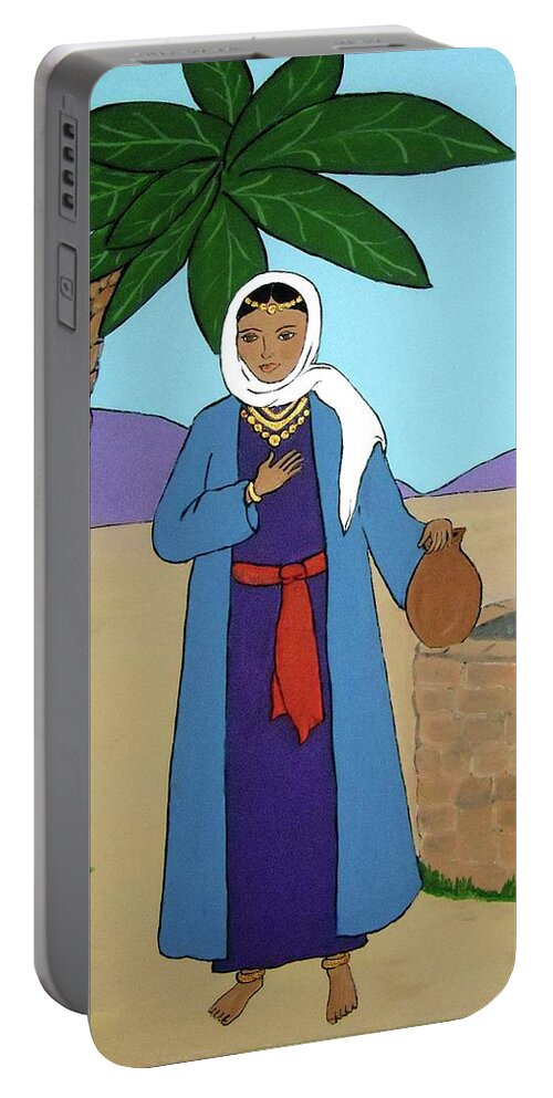 Sky Portable Battery Charger featuring the painting Rebecca at the Well by Stephanie Moore