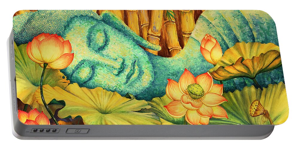 Buddha Paintings Portable Battery Charger featuring the painting Reclining Buddha by Yuliya Glavnaya