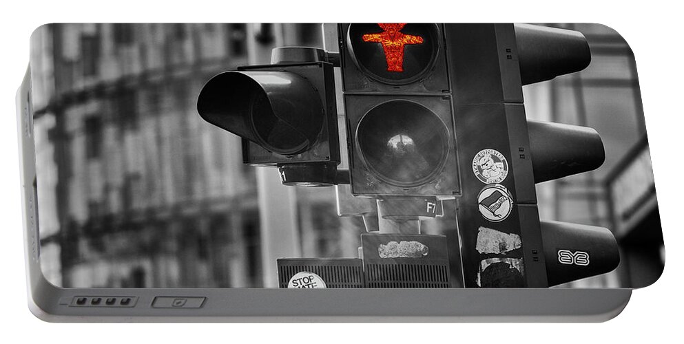 Ampelmannchen Portable Battery Charger featuring the photograph Red Ampelmannchen by Pablo Lopez