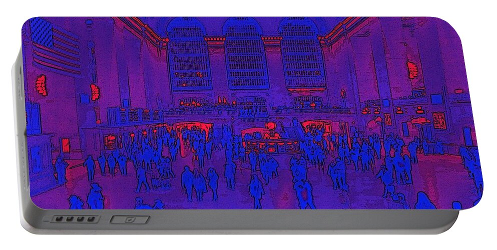 New York City Portable Battery Charger featuring the painting Red and Blue Grand Central Station, NYC by C E Dill