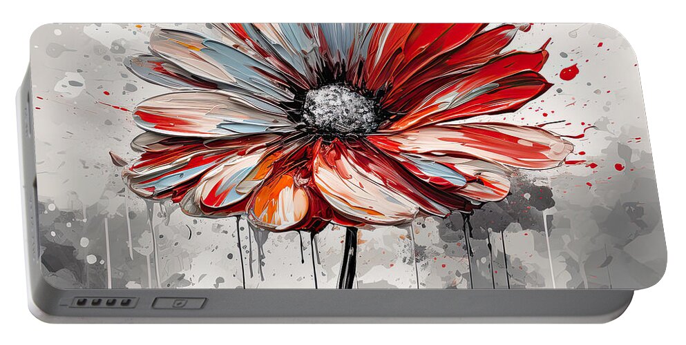 Red And Gray Art Portable Battery Charger featuring the painting Red and White Art by Lourry Legarde
