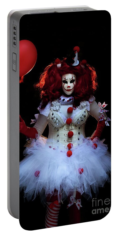 Costume Portable Battery Charger featuring the photograph Red and White Creepy Costume by Linda D Lester