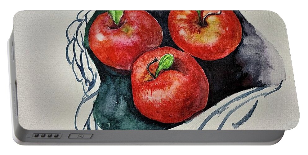  Portable Battery Charger featuring the painting Red Apples by Mikyong Rodgers
