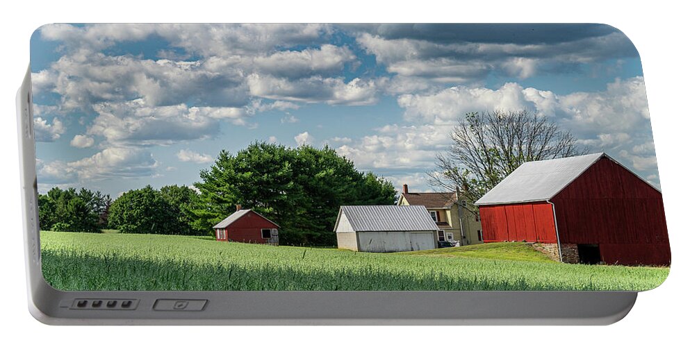 Red Barn Portable Battery Charger featuring the photograph Red Barn in Summer by Marian Tagliarino