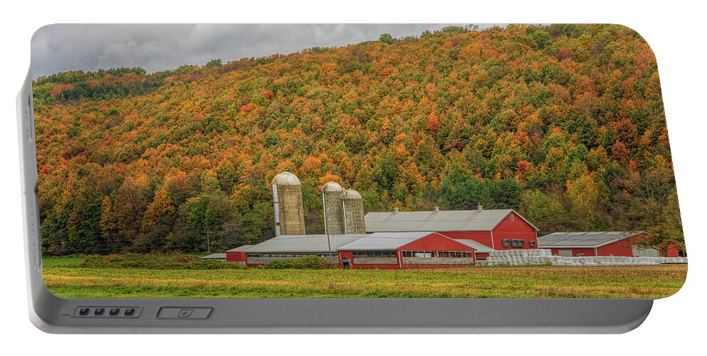 Barn Portable Battery Charger featuring the photograph Red Barns in Autumn by Rod Best