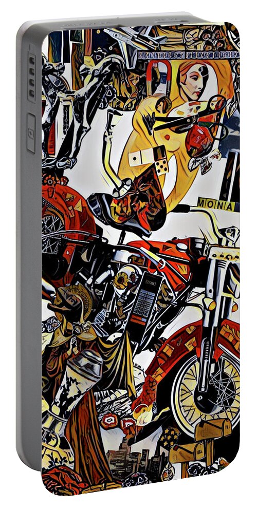 Red Portable Battery Charger featuring the mixed media Red Biker Momma by Debra Amerson