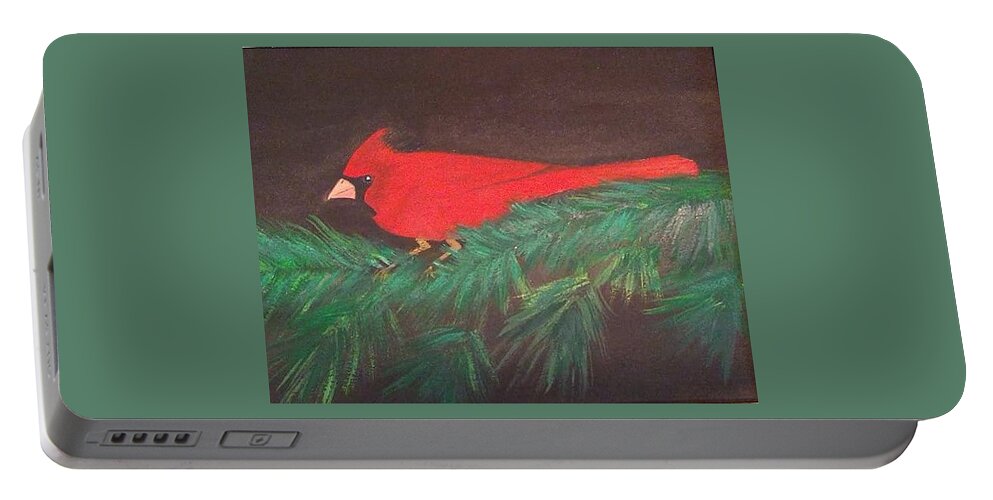 Cardinal Portable Battery Charger featuring the painting Red Bird by Susan Nielsen