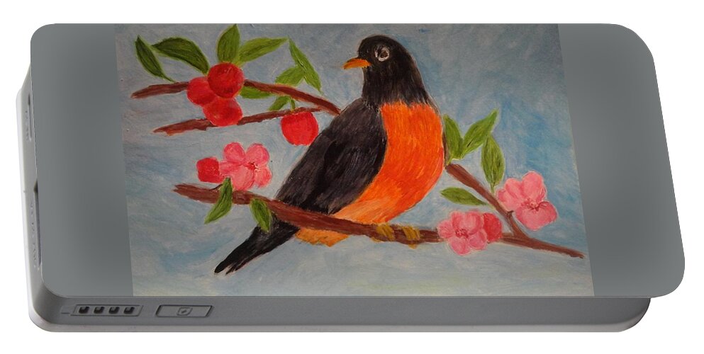 Red Breast Robin Portable Battery Charger featuring the painting Red Breast Robin  by Rosie Foshee