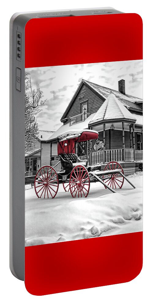 Horse Drawn Carriage Portable Battery Charger featuring the photograph Red Buggy At Olmsted Falls - 2 by Mark Madere