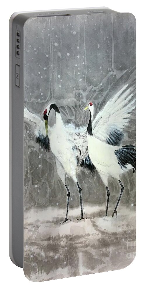 Red-crowned Cranes Portable Battery Charger featuring the painting Red-Crown Crane - 1 Sweet Quiet Moment by Carmen Lam
