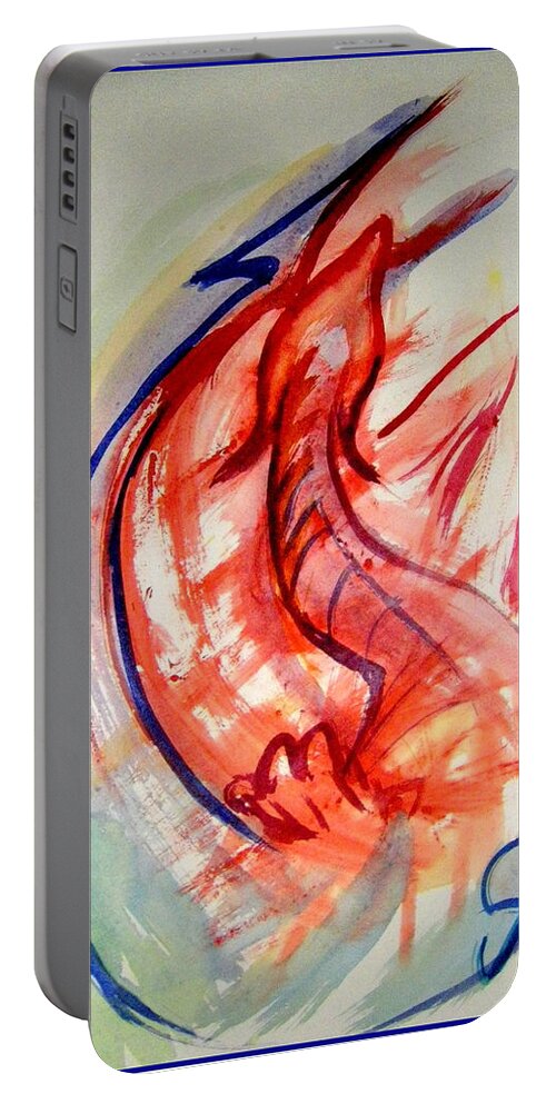 Red Portable Battery Charger featuring the painting Red Dragon by Nadia Birru