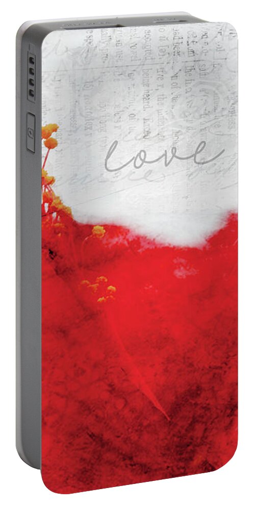Valentine Portable Battery Charger featuring the digital art Red Flower of Love by Moira Law