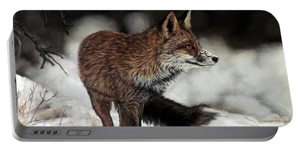 Animal Portable Battery Charger featuring the painting Red Fox by Linda Becker