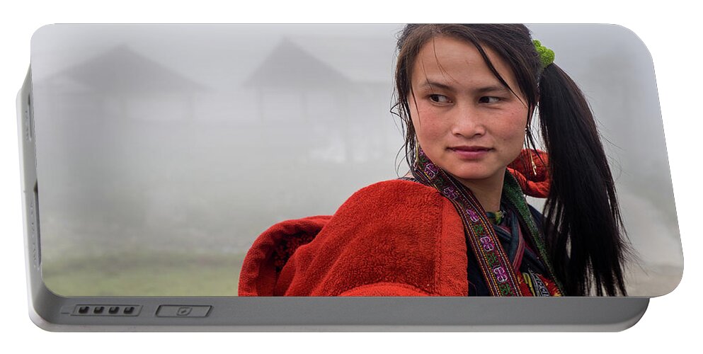 Black Portable Battery Charger featuring the photograph Red Hmong Lady by Arj Munoz