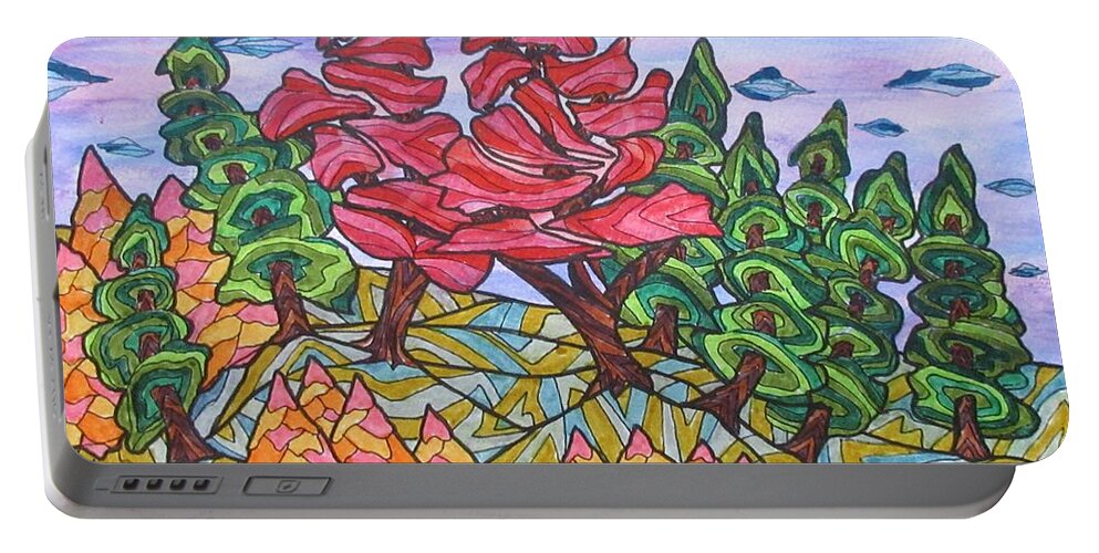 Trees Tree Landscape Abstract Ontario Canada Decor Decrotive Office Group Of Seven Red Mask Pillow Cushion Outdoors Woods Forrest Portable Battery Charger featuring the painting Red Maple Ridge by Bradley Boug
